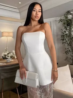 Ensemble deux pièces femme : haut bustier et jupe longue en dentelle - Coupe élégante et ajustée - Dentelle florale - Tenue de soirée estivale 2026