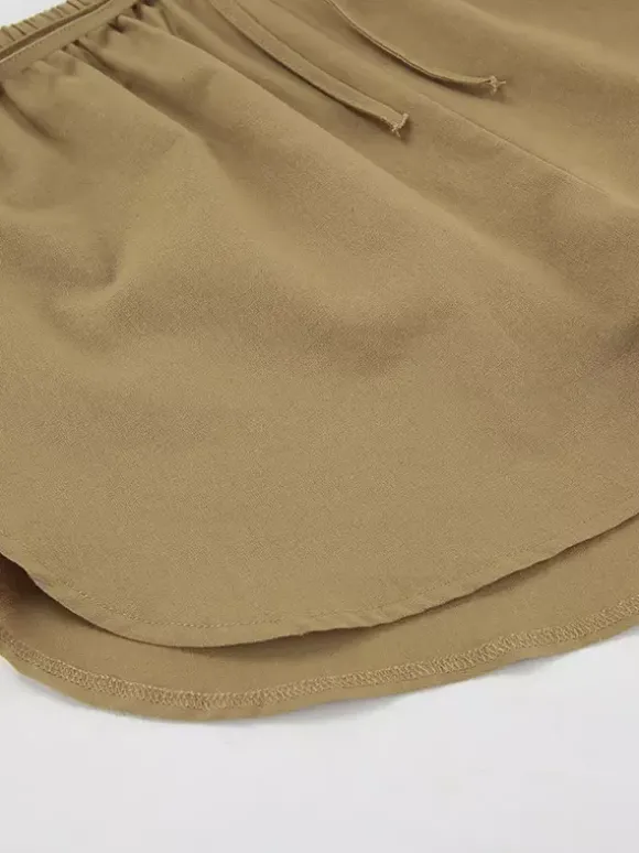 Ensemble deux pièces kaki streetwear en lin à col rabattu et manches longues et pantalon