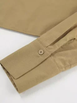 Ensemble deux pièces kaki streetwear en lin à col rabattu et manches longues et pantalon