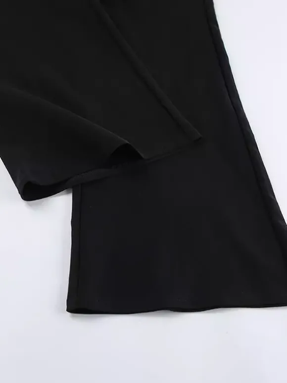 Ensemble deux pièces élégant pour femme tailleur pantalon - Col montant vintage boutons dorés manches cloche - Tenue de soirée de gala printemps 2026