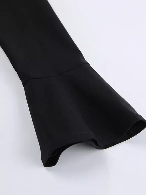 Ensemble deux pièces élégant pour femme tailleur pantalon - Col montant vintage boutons dorés manches cloche - Tenue de soirée de gala printemps 2026