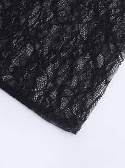 Ensemble deux pièces noir de soirée en dentelle polyester décontractée à bretelles et col sans manches