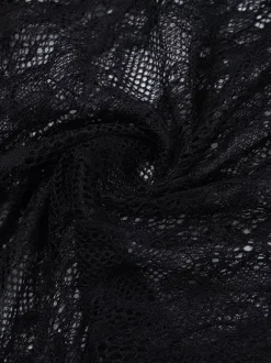 Ensemble deux pièces noir de soirée en dentelle polyester décontractée à bretelles et col sans manches