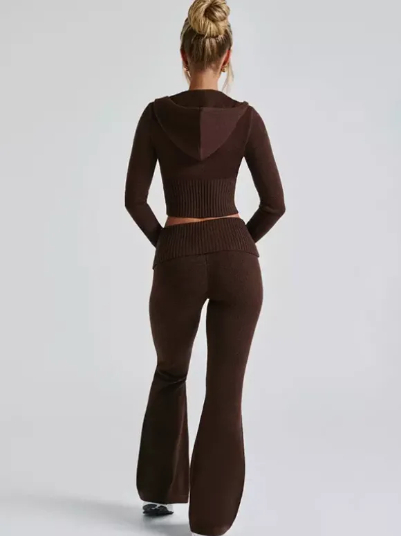 Ensemble deux pièces pour femme 2026 : sweat à capuche court zippé en maille et pantalon évasé