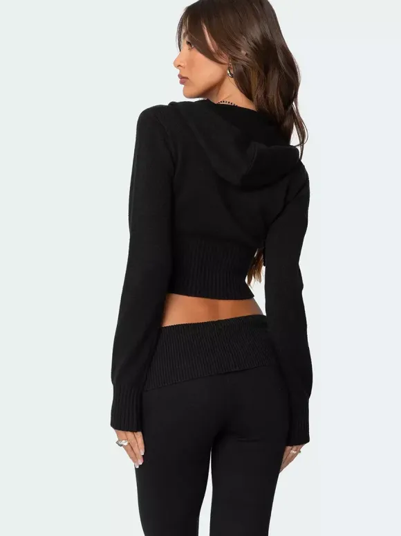 Ensemble deux pièces pour femme 2026 : sweat à capuche court zippé en maille et pantalon évasé