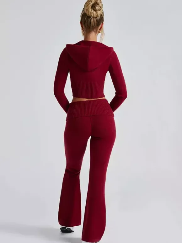 Ensemble deux pièces pour femme 2026 : sweat à capuche court zippé en maille et pantalon évasé