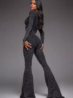 Ensemble deux pièces pour filles sexy haut court zippé à col montant et pantalon évasé tenue printemps 2026
