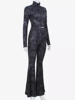 Ensemble deux pièces pour filles sexy haut court zippé à col montant et pantalon évasé tenue printemps 2026