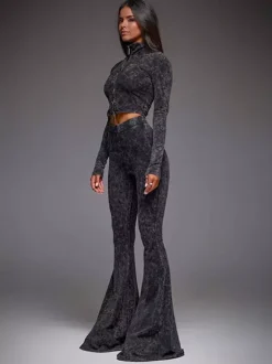 Ensemble deux pièces pour filles sexy haut court zippé à col montant et pantalon évasé tenue printemps 2026