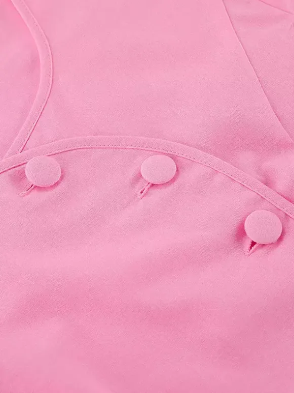 Ensemble deux pièces rose décontracté à boutons style streetwear col rond manches courtes jupe