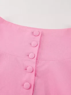 Ensemble deux pièces rose décontracté à boutons style streetwear col rond manches courtes jupe
