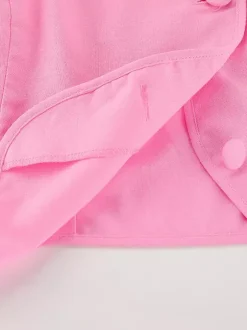 Ensemble deux pièces rose décontracté à boutons style streetwear col rond manches courtes jupe