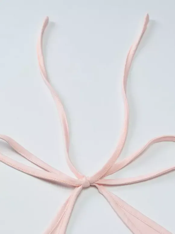 Ensemble deux pièces rose décontracté à volants pour soirée jupe sans manches à col bénitier en polyester