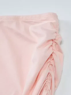 Ensemble deux pièces rose décontracté à volants pour soirée jupe sans manches à col bénitier en polyester