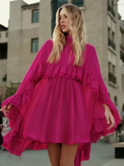 Ensemble deux pièces rose décontracté à volants jupe et pantalon décontractés pour tous les jours