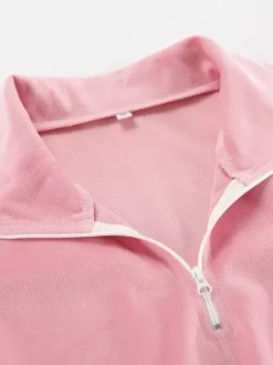 Ensemble deux pièces rose décontracté style streetwear col rabattu manches longues et pantalon