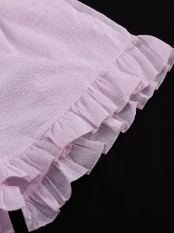 Ensemble deux pièces rose à rayures chics pour tous les jours col rabattu manches lanternes et pantalon