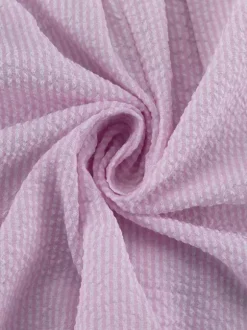 Ensemble deux pièces rose à rayures chics pour tous les jours col rabattu manches lanternes et pantalon