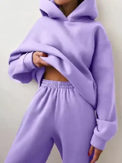 Ensemble Deux Pièces Top À Capuche Pantalon Coffee Décontracté