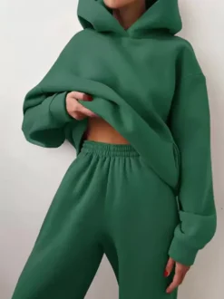 Ensemble Deux Pièces Top À Capuche Pantalon Coffee Décontracté