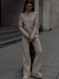 Ensemble de vêtements d'intérieur en tricot de couleur unie pour femmes 2026