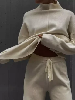 Ensemble de vêtements d'intérieur en tricot de couleur unie pour femmes 2026