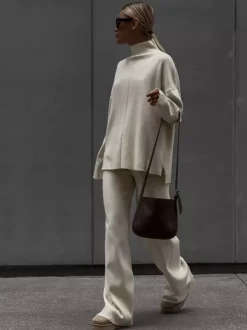 Ensemble de vêtements d'intérieur en tricot de couleur unie pour femmes 2026
