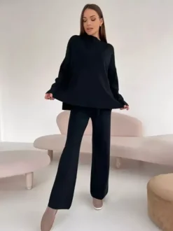 Ensemble de vêtements d'intérieur en tricot de couleur unie pour femmes 2026