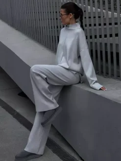 Ensemble de vêtements d'intérieur en tricot de couleur unie pour femmes 2026