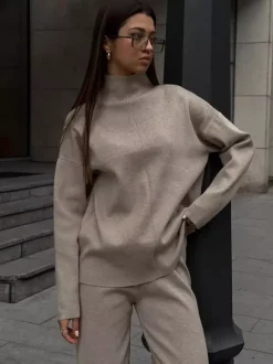 Ensemble de vêtements d'intérieur en tricot de couleur unie pour femmes 2026