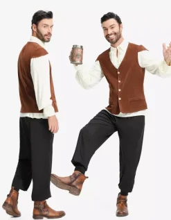 Ensemble gilet vintage marron café pour homme costumes de vacances
