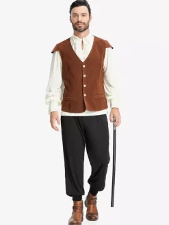 Ensemble gilet vintage marron café pour homme costumes de vacances