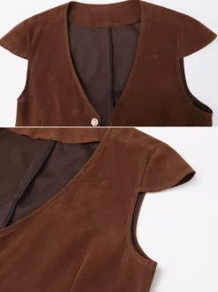 Ensemble gilet vintage marron café pour homme costumes de vacances