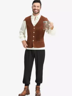 Ensemble gilet vintage marron café pour homme costumes de vacances