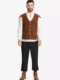 Ensemble gilet vintage marron café pour homme costumes de vacances