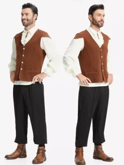 Ensemble gilet vintage marron café pour homme costumes de vacances