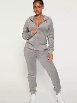 Ensemble jogging à capuche zippé en velours coupe ajustée pour femme 2026