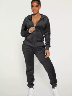 Ensemble jogging à capuche zippé en velours coupe ajustée pour femme 2026