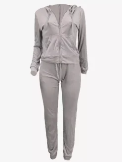 Ensemble jogging à capuche zippé en velours coupe ajustée pour femme 2026