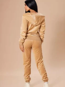 Ensemble jogging à capuche zippé en velours coupe ajustée pour femme 2026