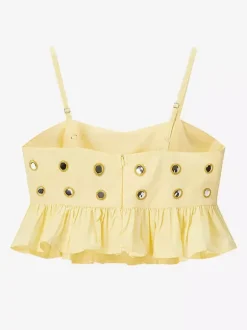 Ensemble jupe 2 pièces jaune élégante à bretelles et col plissé sans manches