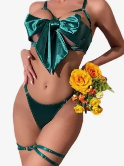 Ensemble Lingerie 3 Pièces Haut Dos En T N艙ud Costumes De Noël