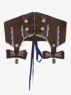 Ensemble Lolita classique chemisier blanc jupe bleue et corset trois pièces style steampunk