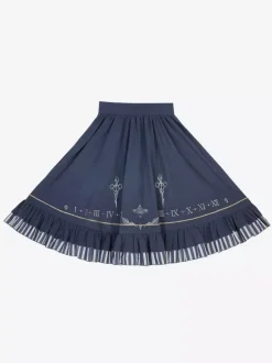 Ensemble Lolita classique chemisier blanc jupe bleue et corset trois pièces style steampunk