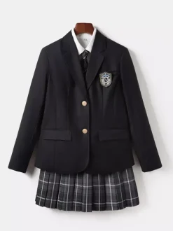 Ensemble Lolita JK d'uniforme scolaire japonais manteau chemise et jupe à carreaux abricot à manches longues