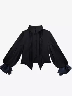 Ensemble Lolita Prince Ouji Noir à Manches Longues et Volants Gothiques