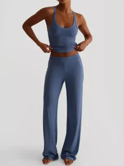 Ensemble lounge côtelé 2 pièces pour femme - Débardeur sans manches et pantalon large - Tenues d'été décontractées 2026