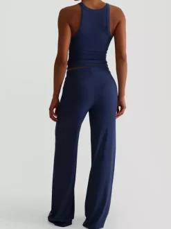 Ensemble lounge côtelé 2 pièces pour femme - Débardeur sans manches et pantalon large - Tenues d'été décontractées 2026