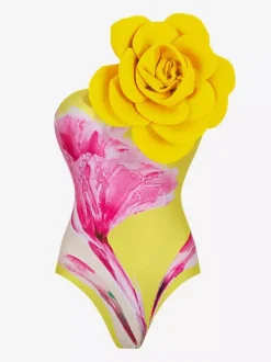 Ensemble maillot de bain deux pièces à imprimé floral pour femme - Monokini 3D à fleurs avec jupe paréo maxi - Collection été 2026