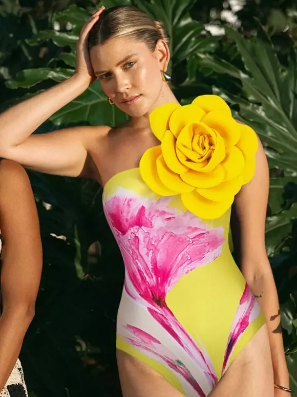 Ensemble maillot de bain deux pièces à imprimé floral pour femme - Monokini 3D à fleurs avec jupe paréo maxi - Collection été 2026